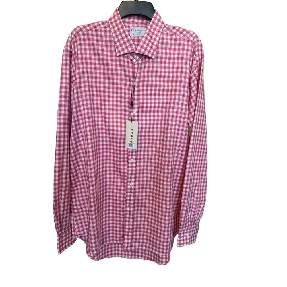 NWT ~ LEDBURY  Tailored Fit Plaid Long Sleeve Collared Shirt Size 18